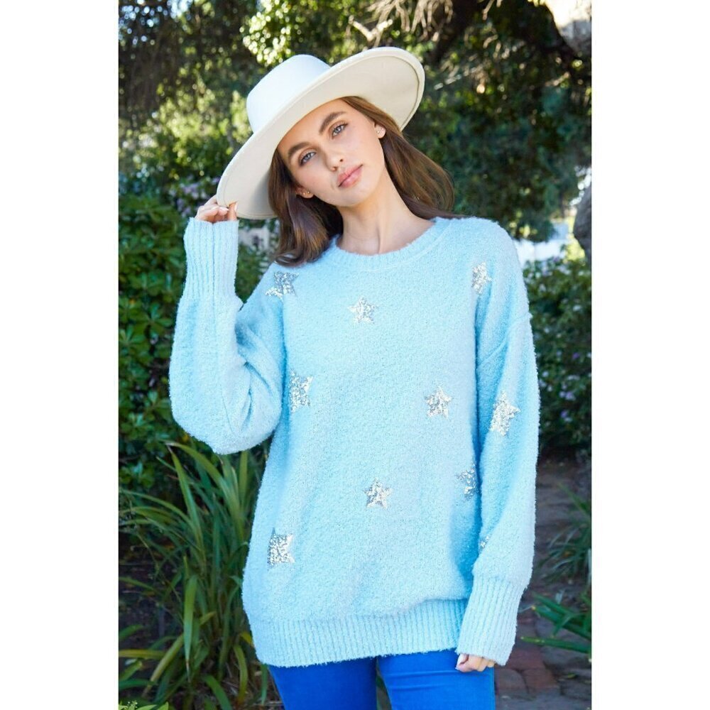 Kimber Sequin Starry Sweater in Blue - Picture 1 of 5